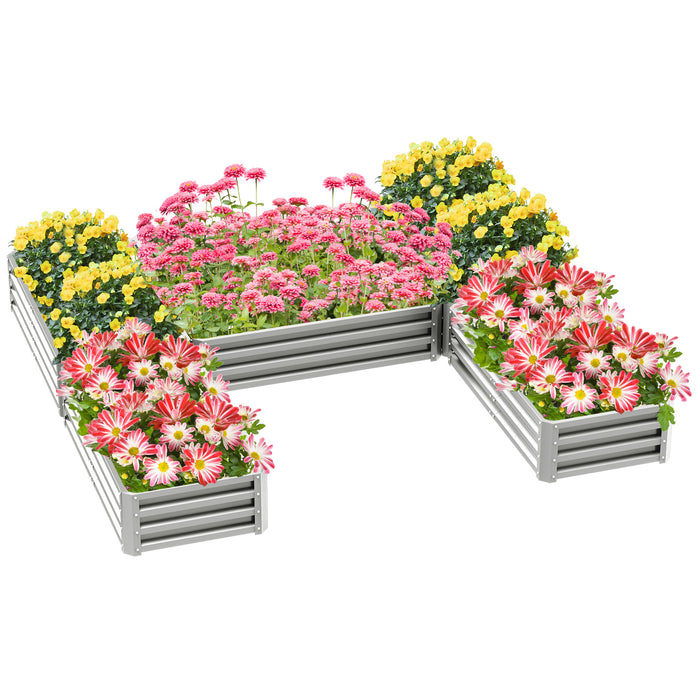 Outsunny Lit De Jardin Sureleve, Lot De 5 Jardinieres En Acier, Argente