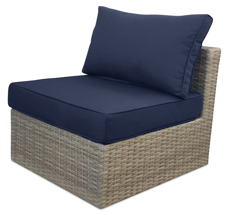 Fauteuil sans accoudoirs Naples pour la terrasse à l’extérieur - osier en résine tressé à la main, résistant aux rayons UV et aux intempéries - naturel et bleu