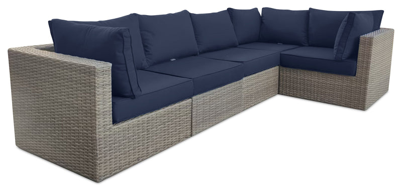 Fauteuil sans accoudoirs Naples pour la terrasse à l’extérieur - osier en résine tressé à la main, résistant aux rayons UV et aux intempéries - naturel et bleu