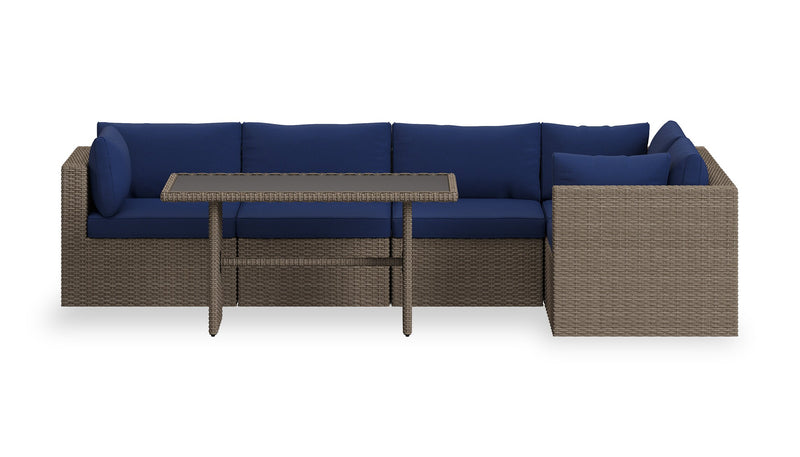 Table Naples de hauteur standard pour la terrasse à l’extérieur - osier en résine tressé à la main, verre, résistante aux rayons UV et aux intempéries - naturelle et noire