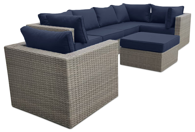 Fauteuil Naples pour la terrasse à l’extérieur - osier en résine tressé à la main, résistant aux rayons UV et aux intempéries - naturel et bleu