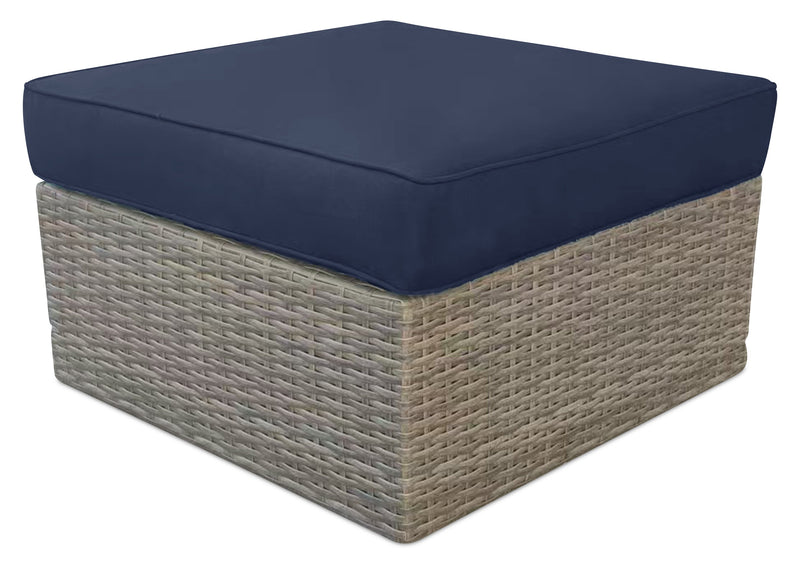 Ensemble de 2 petits poufs Naples pour la terrasse à l’extérieur - osier en résine tressé à la main, résistant aux rayons UV et aux intempéries - naturel et bleu