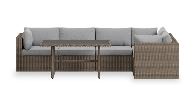 Table Naples de hauteur standard pour la terrasse à l’extérieur - osier en résine tressé à la main, verre, résistante aux rayons UV et aux intempéries - naturelle et noire