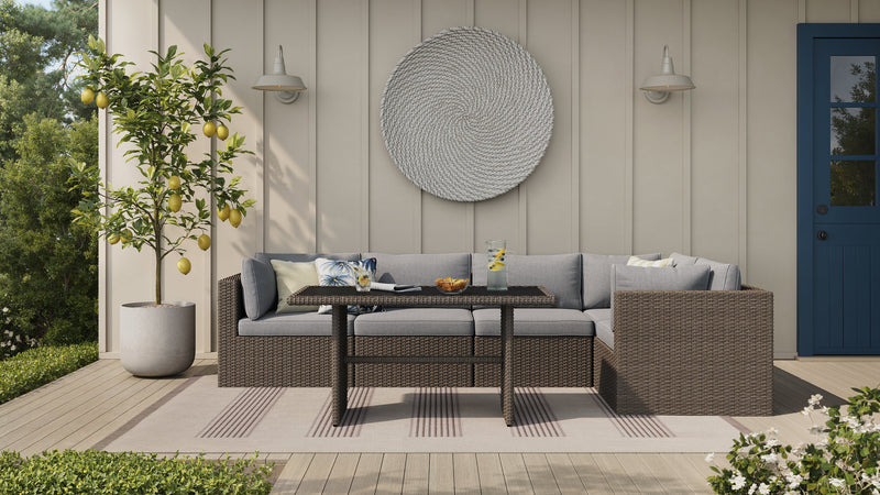 Table Naples de hauteur standard pour la terrasse à l’extérieur - osier en résine tressé à la main, verre, résistante aux rayons UV et aux intempéries - naturelle et noire