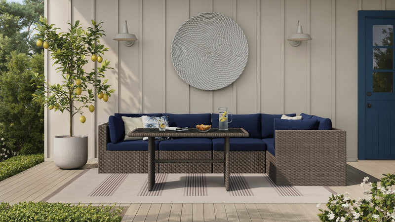 Table Naples de hauteur standard pour la terrasse à l’extérieur - osier en résine tressé à la main, verre, résistante aux rayons UV et aux intempéries - naturelle et noire