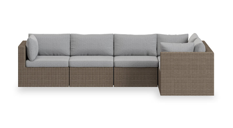Fauteuil sans accoudoirs Naples pour la terrasse à l’extérieur - osier en résine tressé à la main, résistant aux rayons UV et aux intempéries - naturel et gris