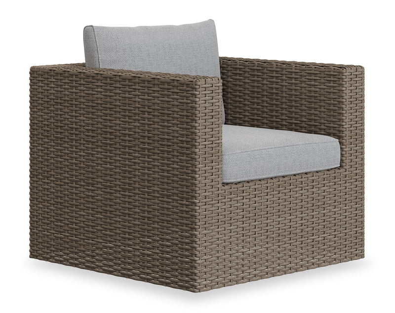 Fauteuil Naples pour la terrasse à l’extérieur - osier en résine tressé à la main, résistant aux rayons UV et aux intempéries - naturel et gris