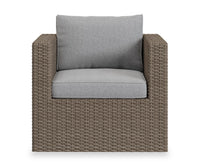 Fauteuil Naples pour la terrasse à l’extérieur - osier en résine tressé à la main, résistant aux rayons UV et aux intempéries - naturel et gris