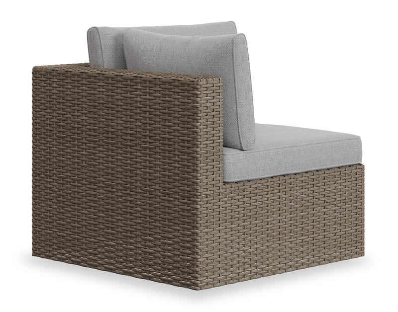 Fauteuil en coin Naples pour la terrasse à l’extérieur - osier en résine tressé à la main, résistant aux rayons UV et aux intempéries - naturel et gris