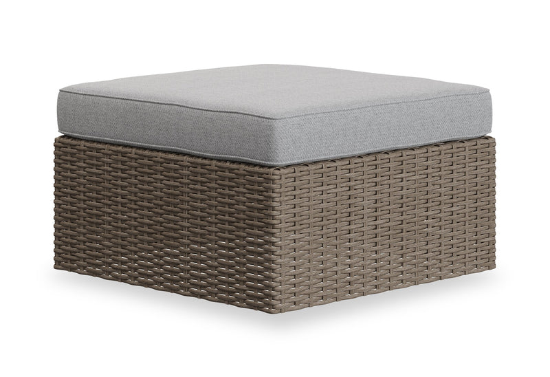 Grand pouf Naples pour la terrasse à l’extérieur - osier en résine tressé à la main, résistant aux rayons UV et aux intempéries - naturel et gris