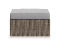 Grand pouf Naples pour la terrasse à l’extérieur - osier en résine tressé à la main, résistant aux rayons UV et aux intempéries - naturel et gris