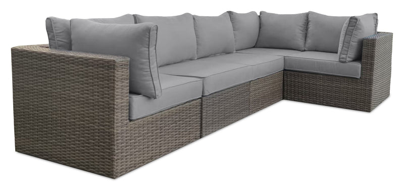 Fauteuil en coin Naples pour la terrasse à l’extérieur - osier en résine tressé à la main, résistant aux rayons UV et aux intempéries - naturel et gris