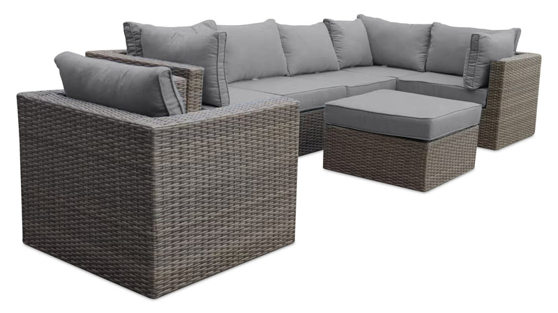 Grand pouf Naples pour la terrasse à l’extérieur - osier en résine tressé à la main, résistant aux rayons UV et aux intempéries - naturel et gris