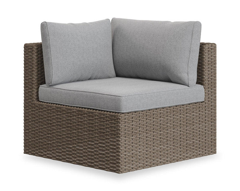 Ensemble Naples 10 pièces pour la terrasse à l’extérieur avec 3 fauteuils en coin, 2 fauteuils sans accoudoirs, fauteuil, grand pouf, 2 petits poufs et table de hauteur standard - osier en résine tressé à la main, résistant aux rayons UV et aux intempéries - naturel et gris