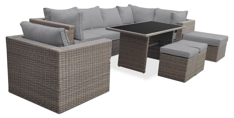 Ensemble de 2 petits poufs Naples pour la terrasse à l’extérieur - osier en résine tressé à la main, résistant aux rayons UV et aux intempéries - naturel et gris