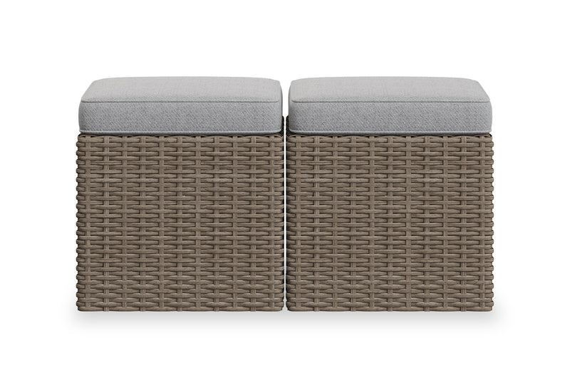 Ensemble Naples 10 pièces pour la terrasse à l’extérieur avec 3 fauteuils en coin, 2 fauteuils sans accoudoirs, fauteuil, grand pouf, 2 petits poufs et table de hauteur standard - osier en résine tressé à la main, résistant aux rayons UV et aux intempéries - naturel et gris