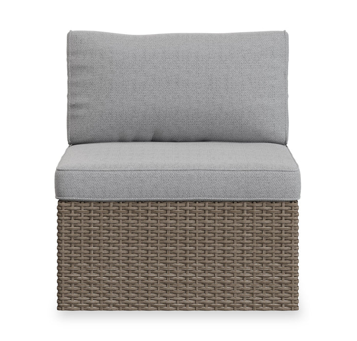 Ensemble Naples 10 pièces pour la terrasse à l’extérieur avec 3 fauteuils en coin, 2 fauteuils sans accoudoirs, fauteuil, grand pouf, 2 petits poufs et table de hauteur standard - osier en résine tressé à la main, résistant aux rayons UV et aux intempéries - naturel et gris