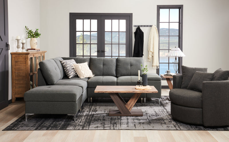 Fauteuil d’appoint pivotant Nest de Sofa Lab personnalisable de 41 po fabriqué au Canada en tissu d’apparence lin -  gris Luna Kohl