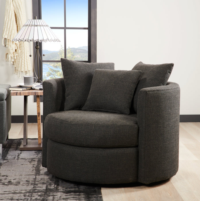 Fauteuil d’appoint pivotant Nest de Sofa Lab personnalisable de 41 po fabriqué au Canada en tissu d’apparence lin -  gris Luna Kohl