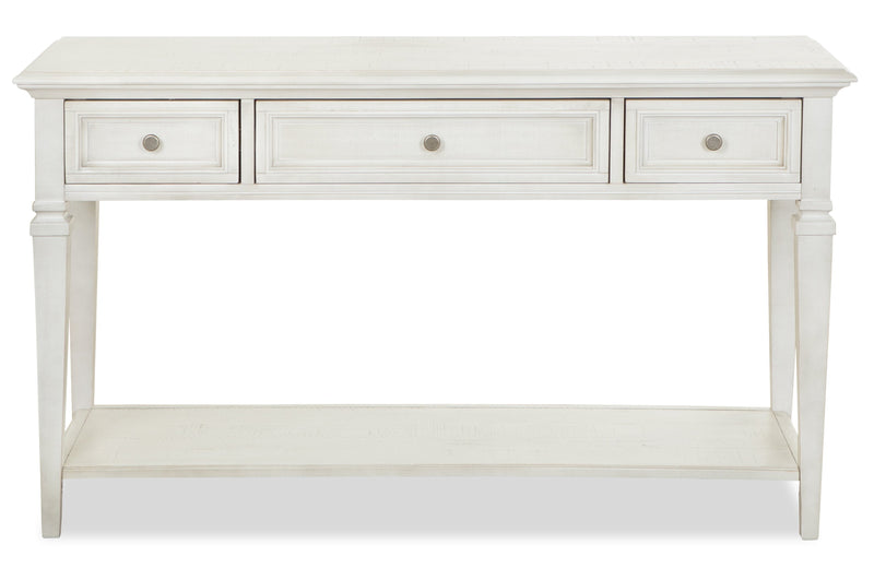 Table de salon traditionnelle Newman de 50 po avec rangement et tablette - pin blanc albâtre