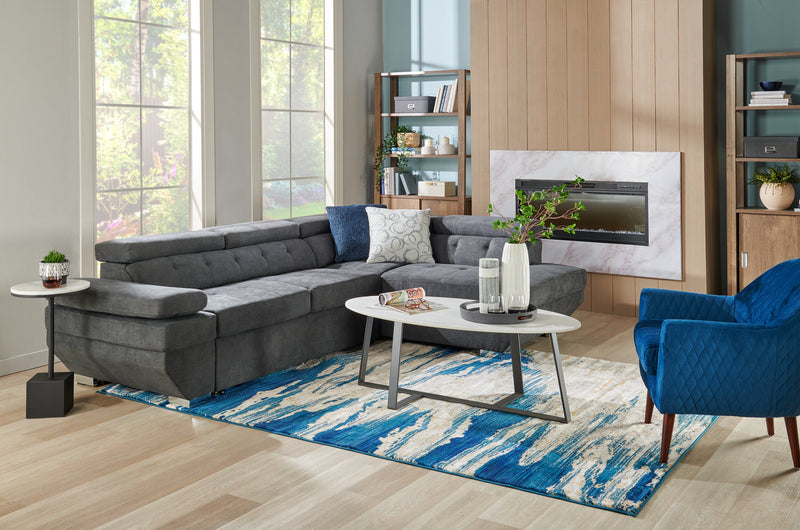 Table à café ovale moderne Nico de Kort & Co. de 51 po - pierre frittée blanche avec pattes en métal gris foncé