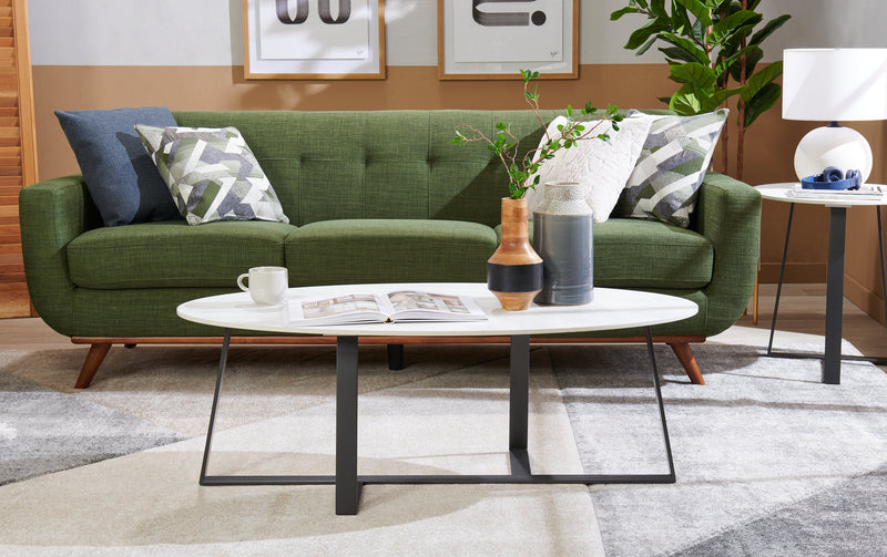 Table à café ovale moderne Nico de Kort & Co. de 51 po - pierre frittée blanche avec pattes en métal gris foncé