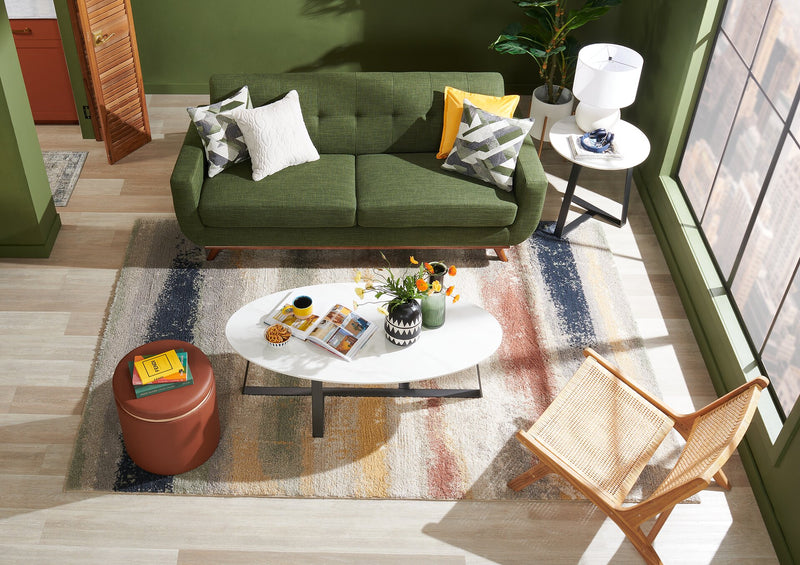 Table de bout ovale moderne Nico de Kort & Co. de 22 po - pierre frittée blanche avec pattes en métal gris foncé