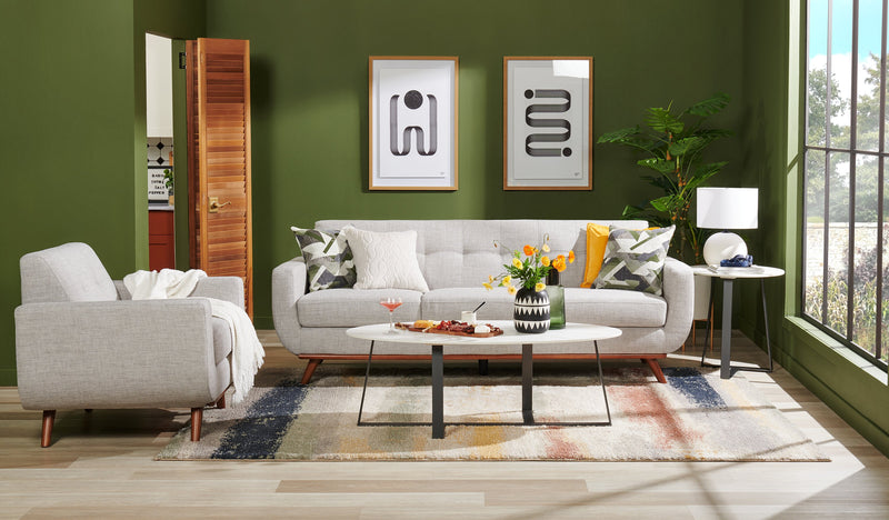 Table de bout ovale moderne Nico de Kort & Co. de 22 po - pierre frittée blanche avec pattes en métal gris foncé