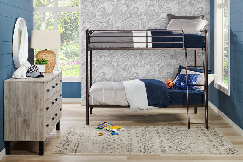 Lits superposés Noah en métal pour enfants avec échelle et garde-corps, bronze foncé - simple et simple