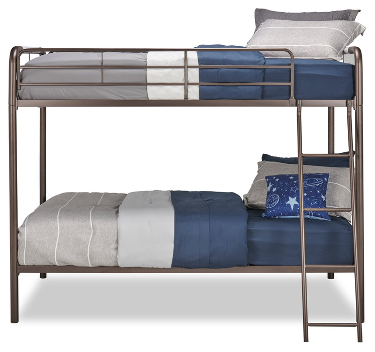 Lits superposés Noah en métal pour enfants avec échelle et garde-corps, bronze foncé - simple et simple