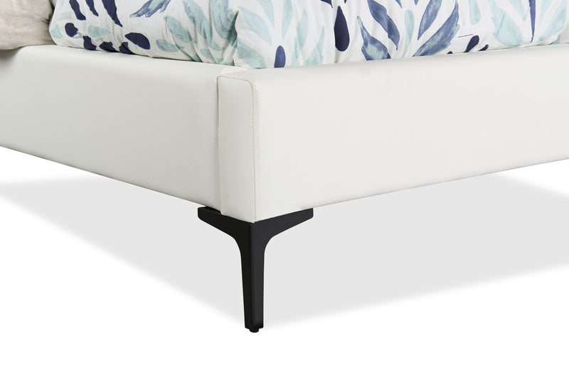 Lit plateforme rembourré Nova en tissu de cuir végétalien blanc - format grand lit