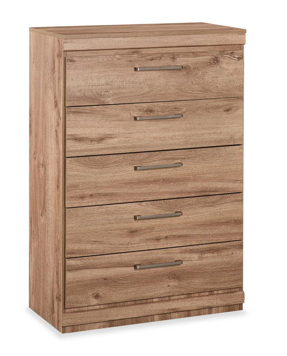 Commode verticale de chambre à coucher Oakley de 31 po (L) x 45 po (H) à 5 tiroirs, fabriquée au Canada - naturelle