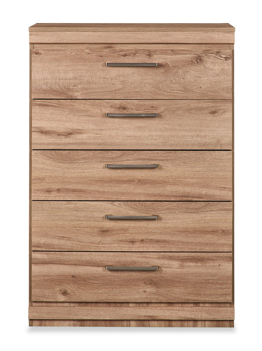 Commode verticale de chambre à coucher Oakley de 31 po (L) x 45 po (H) à 5 tiroirs, fabriquée au Canada - naturelle