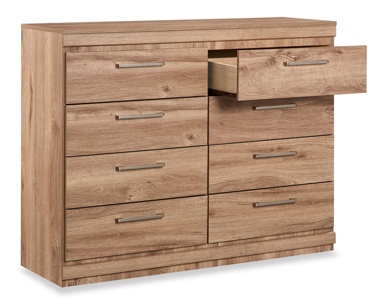Commode de chambre à coucher Oakley de 49 po (L) x 37 po (H) à 8 tiroirs, fabriquée au Canada - naturelle