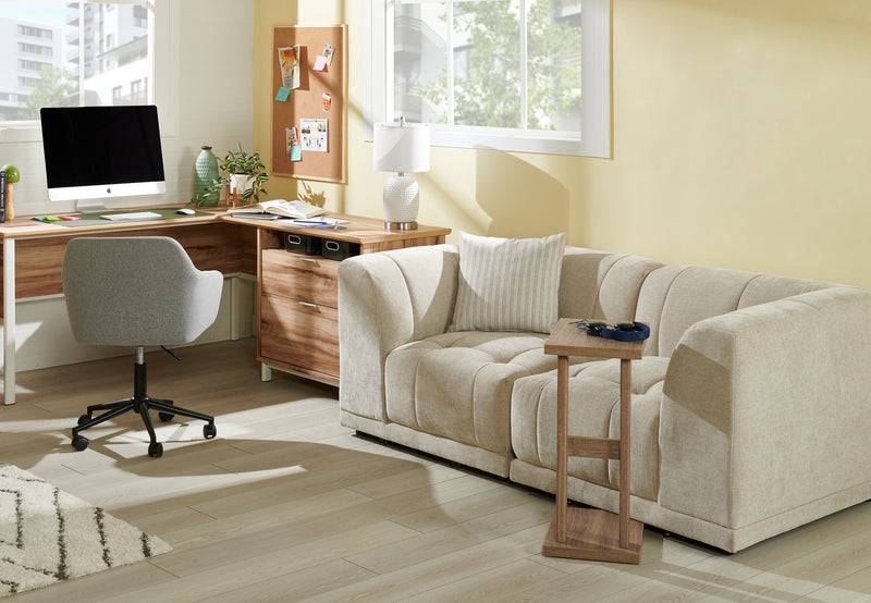 Causeuse modulaire Oaklyn Kort & Co. de 77 po en tissu avec coussins de siège capitonnés - beige