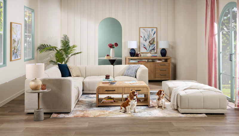 Sofa sectionnel modulaire Oaklyn Kort & Co. 5 pièces en tissu avec coussins de siège capitonnés - beige