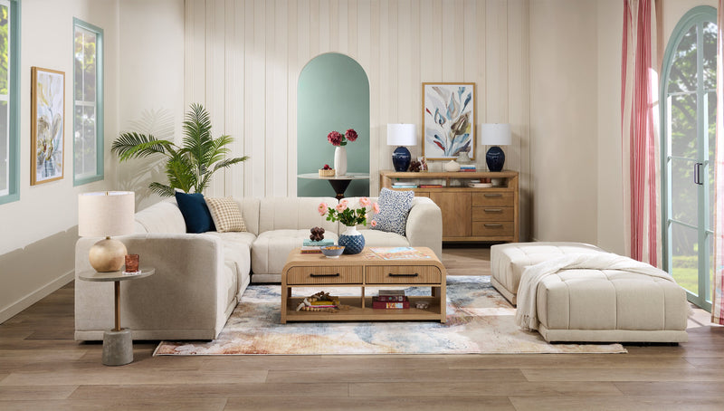 Sofa sectionnel modulaire Oaklyn Kort & Co. 5 pièces en tissu avec coussins de siège capitonnés - beige