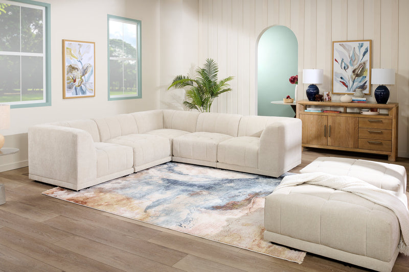Sofa sectionnel modulaire Oaklyn Kort & Co. 5 pièces en tissu avec coussins de siège capitonnés - beige