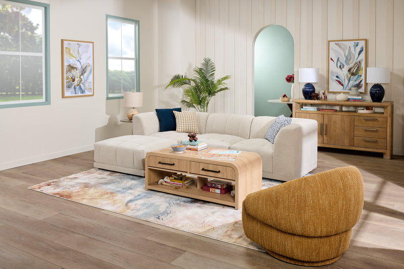 Sofa sectionnel modulaire Oaklyn Kort & Co. 4 pièces en tissu avec pouf et coussins de siège capitonnés - beige