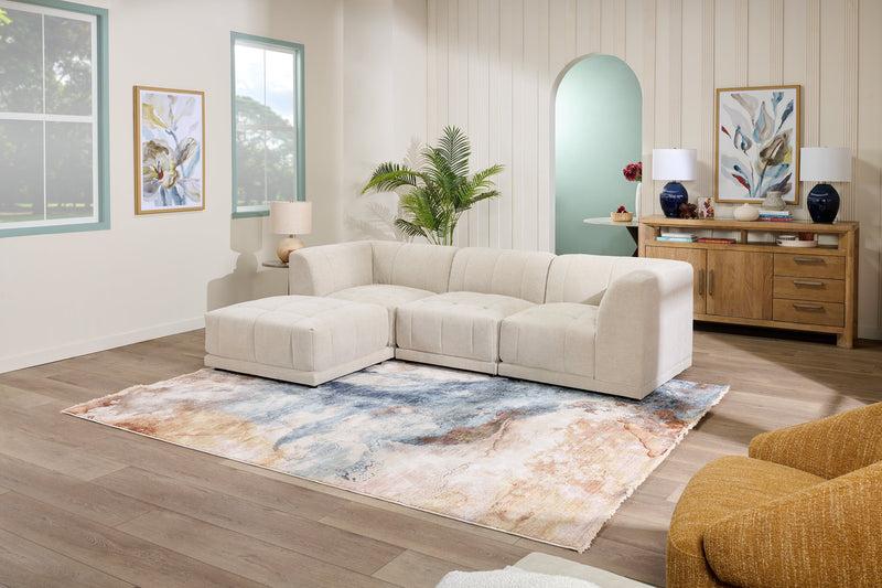 Sofa sectionnel modulaire Oaklyn Kort & Co. 4 pièces en tissu avec pouf et coussins de siège capitonnés - beige