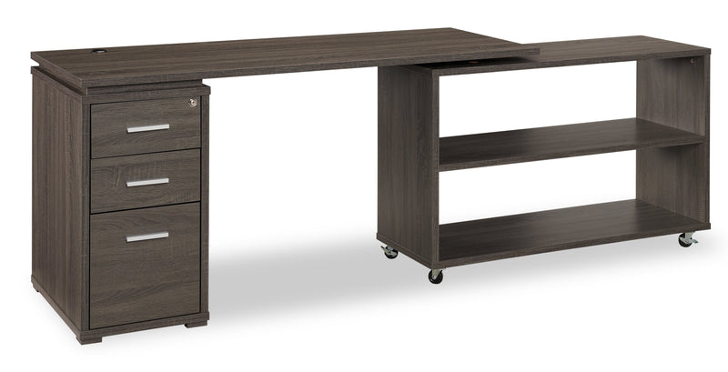 Bureau en coin pliable Oliver de 60 po avec rangement et ports USB - gris