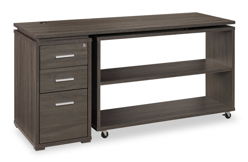 Bureau en coin pliable Oliver de 60 po avec rangement et ports USB - gris