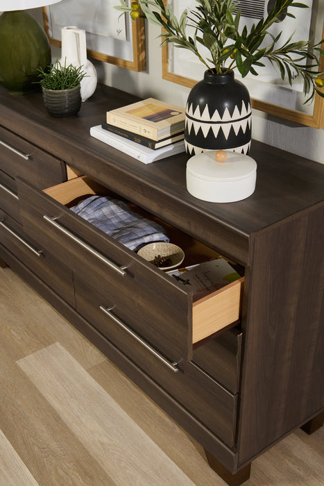 Commode Olivia de 61,3 po (L) x 32,8 po (H) à 6 tiroirs pour la chambre à coucher, fabriquée au Canada - grise