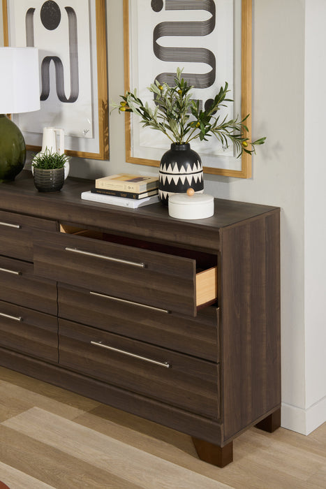 Commode Olivia de 61,3 po (L) x 32,8 po (H) à 6 tiroirs pour la chambre à coucher, fabriquée au Canada - grise