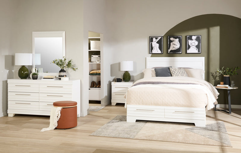 Commode Olivia de 61,3 po (L) x 32,8 po (H) à 6 tiroirs pour la chambre à coucher, fabriquée au Canada - blanche