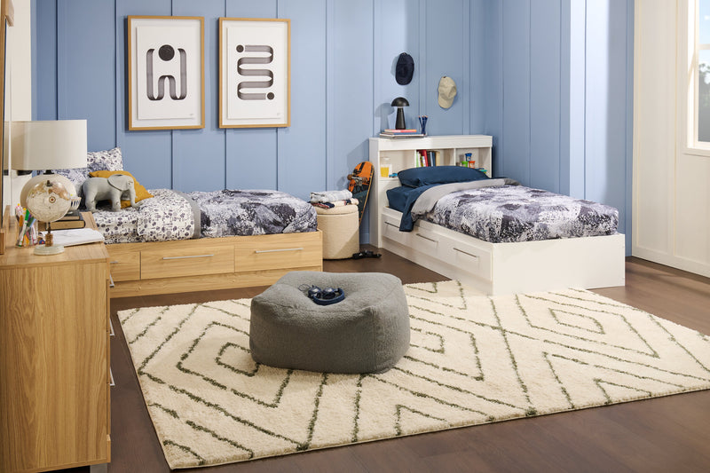 Pouf de rangement rond Ontario de 14,75 po en tissu - blanc