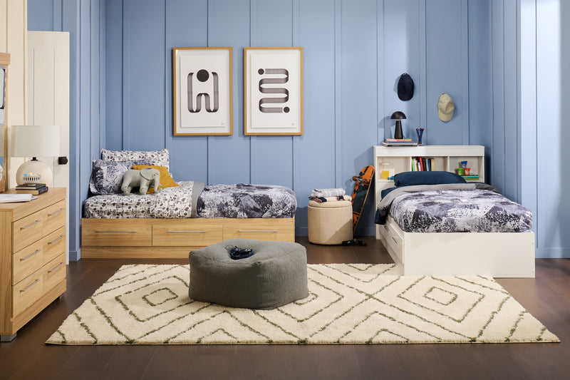 Pouf de rangement rond Ontario de 14,75 po en tissu - blanc