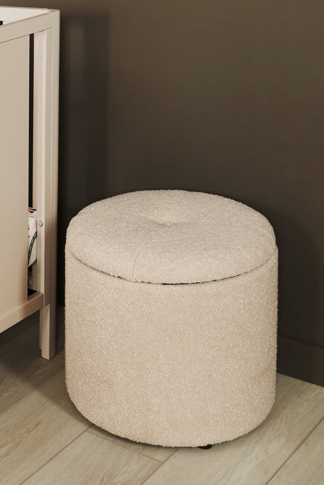 Pouf de rangement rond Ontario de 14,75 po en tissu - blanc