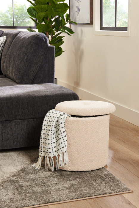 Pouf de rangement rond Ontario de 14,75 po en tissu - blanc