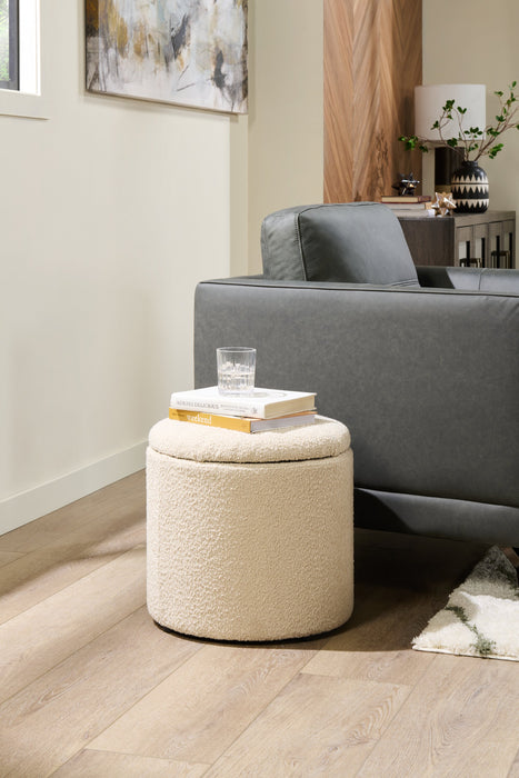 Pouf de rangement rond Ontario de 14,75 po en tissu - blanc